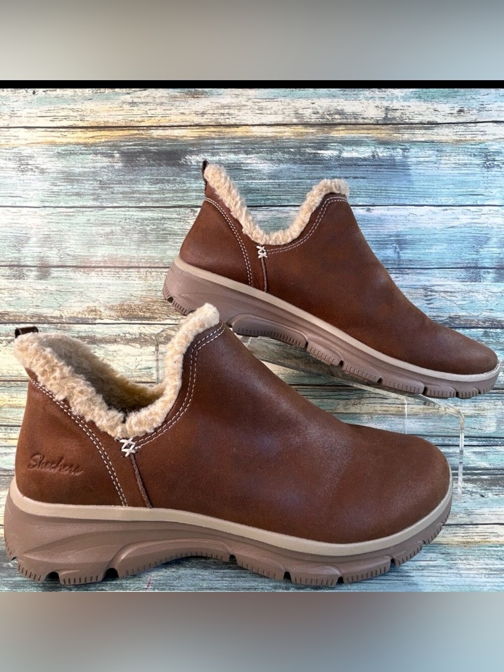 Skechers Easy Going Comfort Ankle Boot Womens 9.5 Brown Slip On Casual Walking